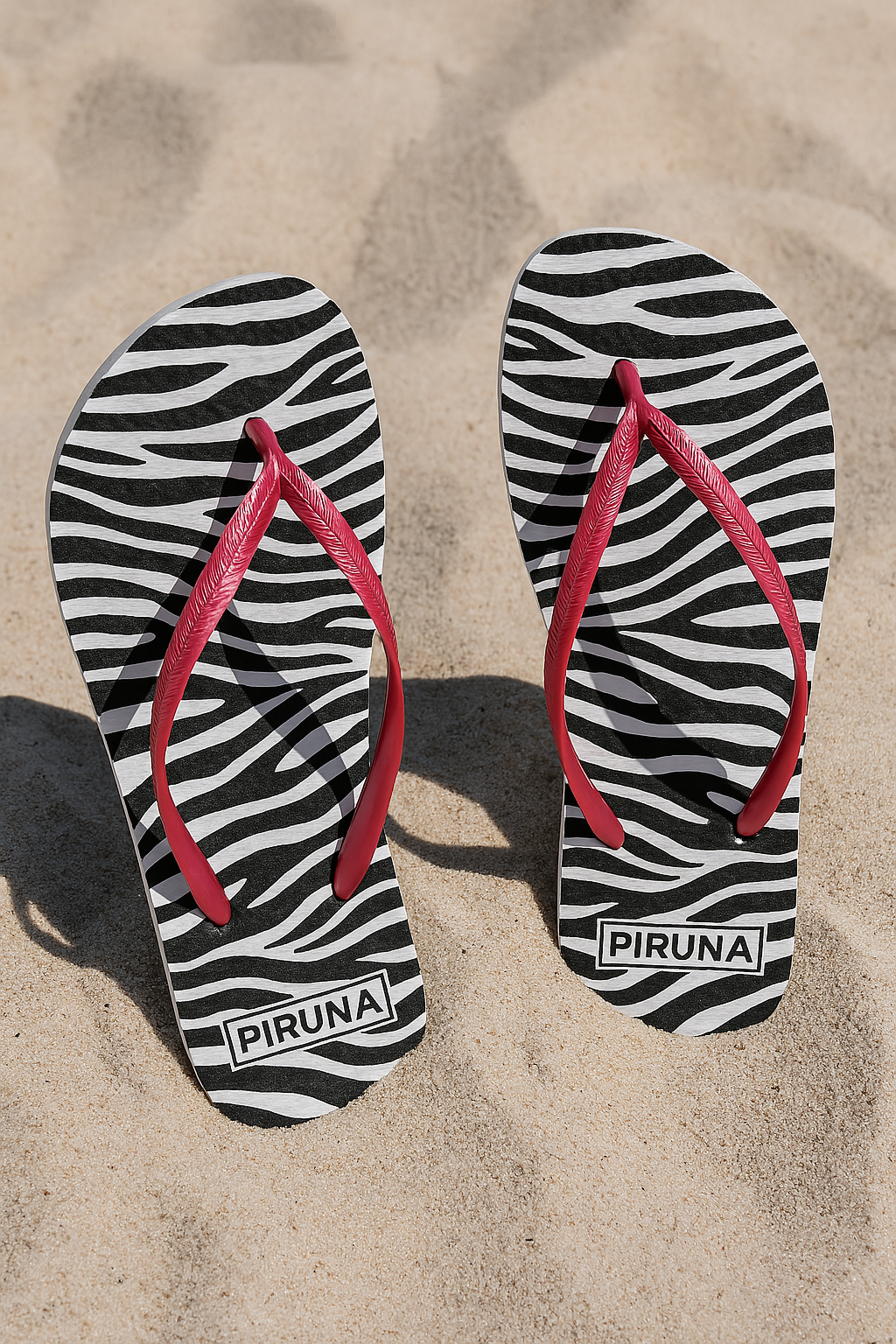 PIRUNA Women's Flip Flops - Black & White Zebra Sandals