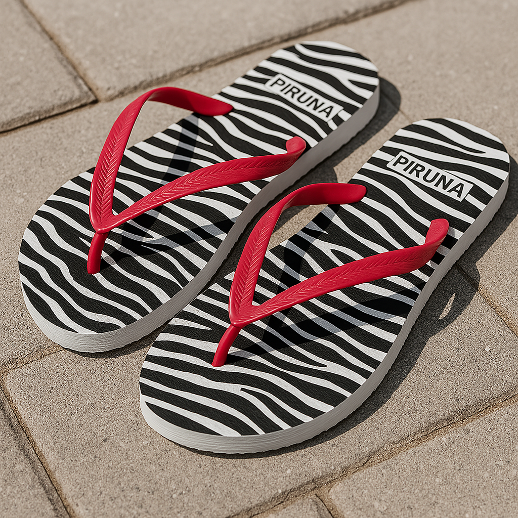 PIRUNA Women's Flip Flops - Black & White Zebra Sandals