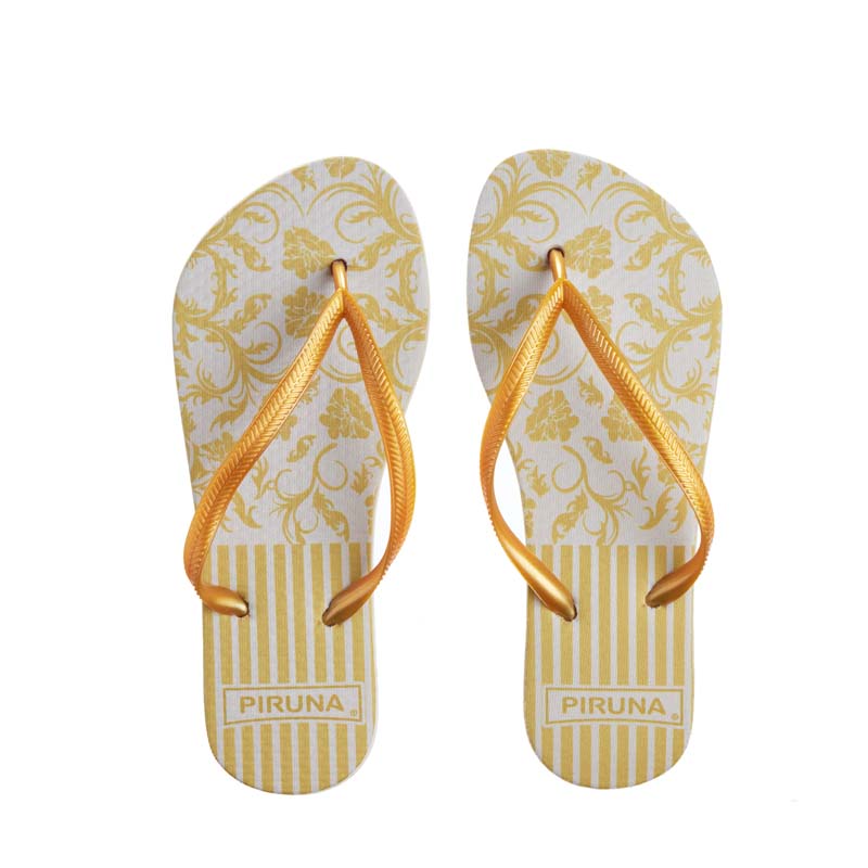 Piruna Flip Flops Gold Plants Strips Elegant Beach Sandals for Men and Women