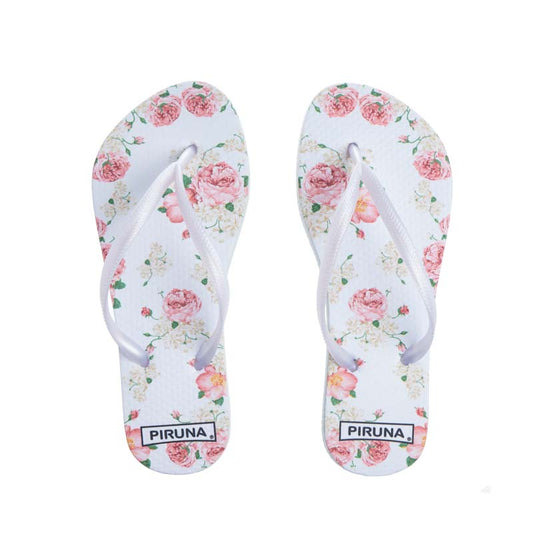 Piruna Comfort Flip Flops White and Roses Sandals for Men and Women