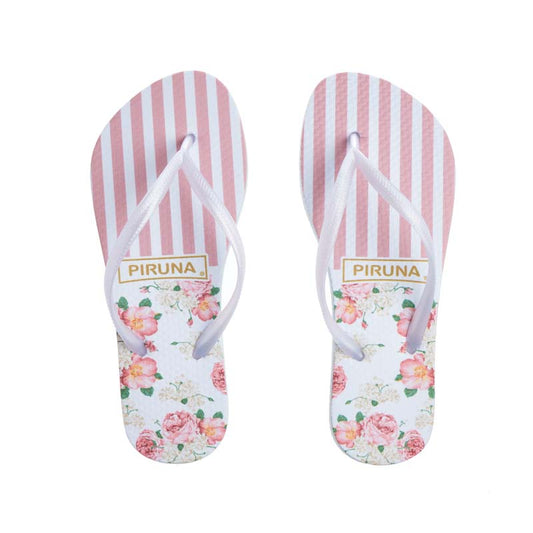 Piruna Comfort Flip Flops Pink Flowers and Stripes Sandals for Men and Women