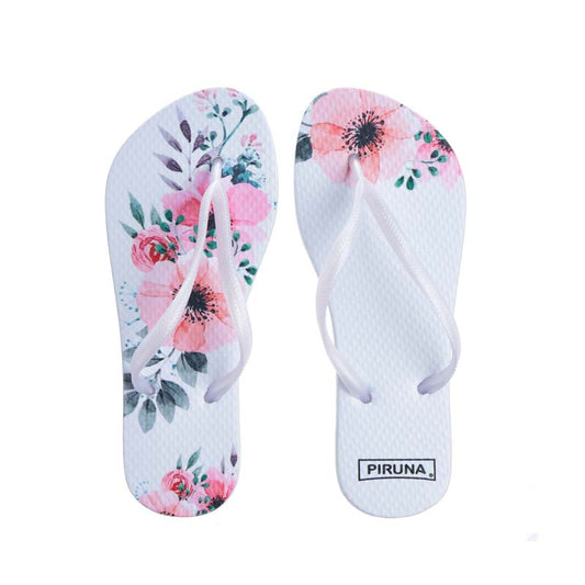 Piruna Flip Flops Flowers and White Summer Sandals for Men and Women