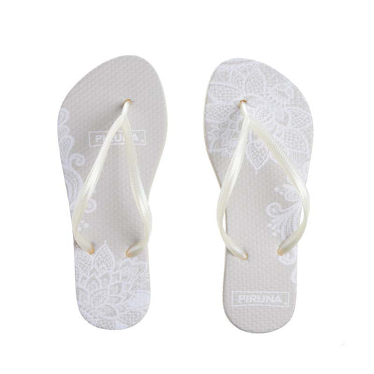 Piruna Flip Flops White with Floral Silhouette Stylish Sandals for Men and Women