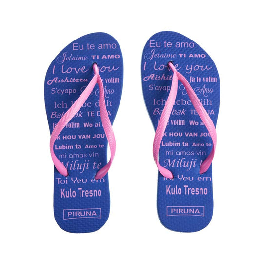 Piruna Flip Flops Blue with Pink Letters Trendy Beach Sandals for Men and Women
